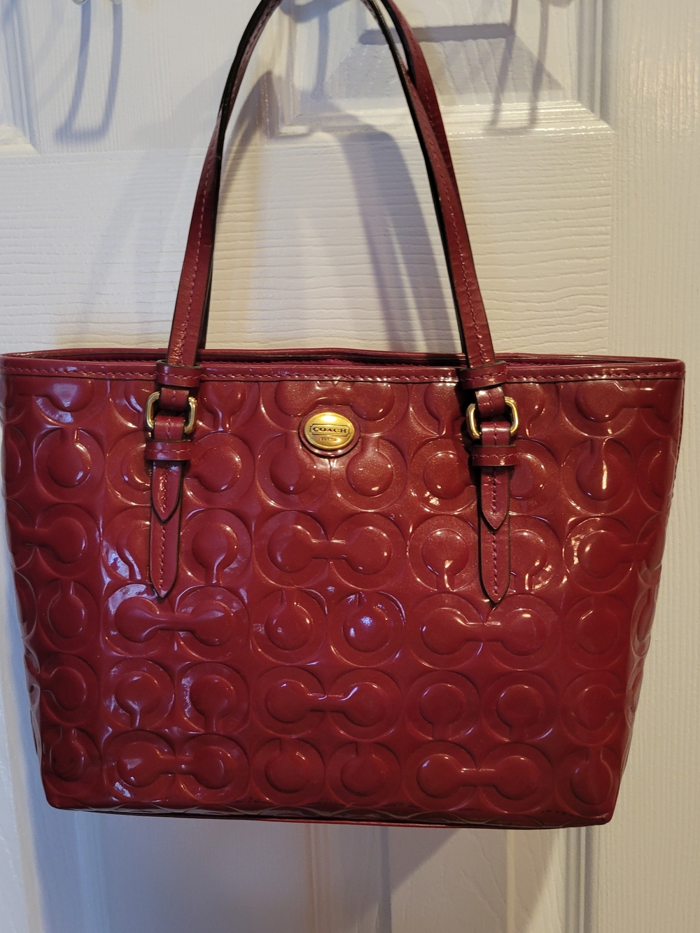 Coach Burgundy Patent Leather Signature Tote